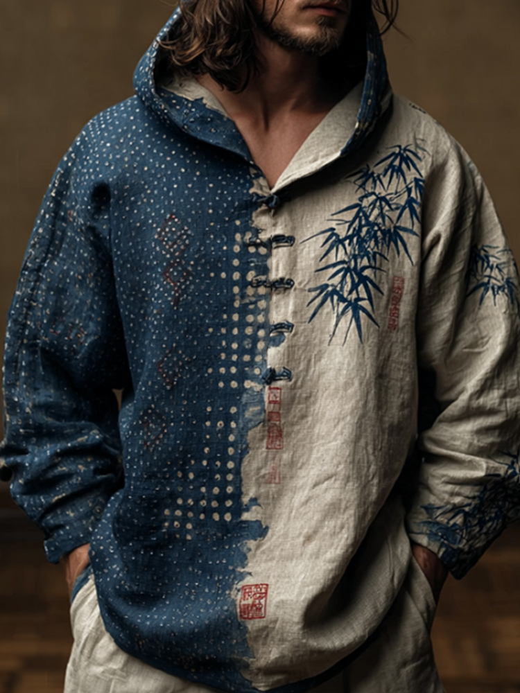 Bamboo Grove Japanese Art Two Tone Embroidered Hoodie