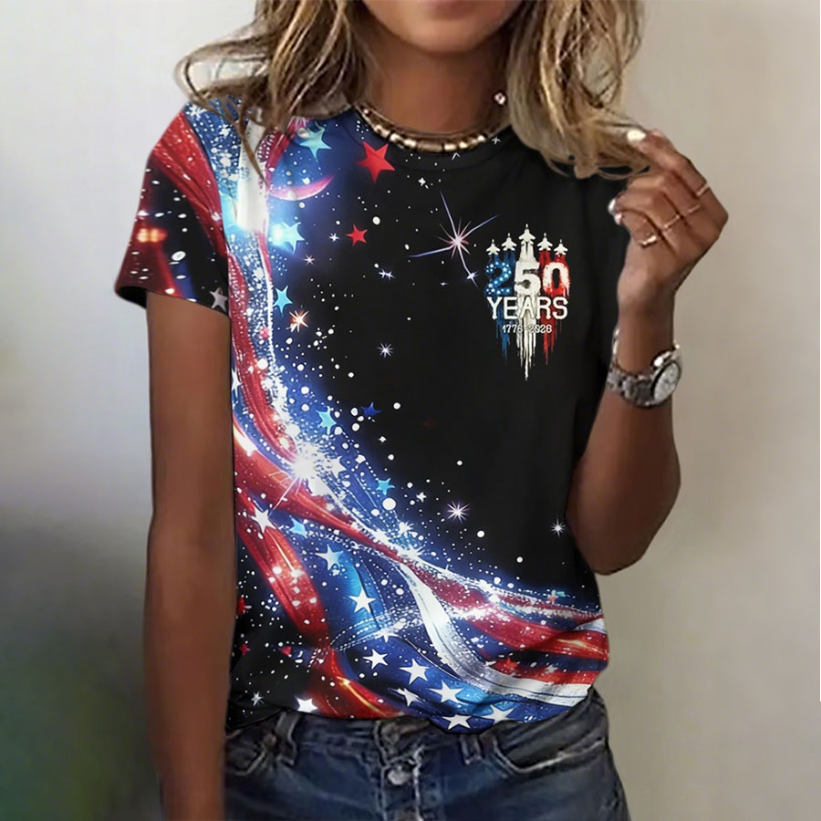 Women'S Independence Day 250Th Anniversary Printed Round Neck Short Sleeve T-Shirt