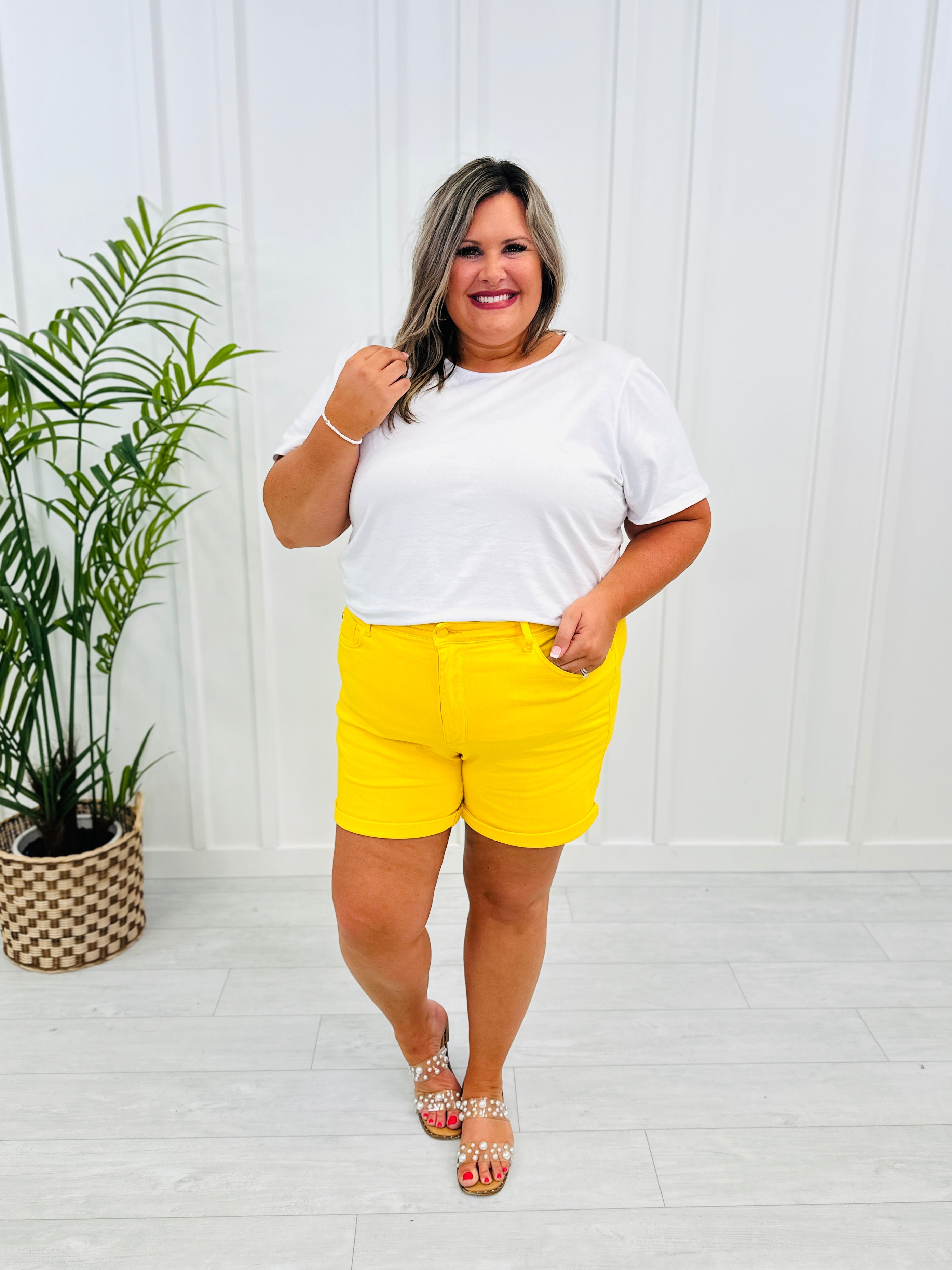 Judy Blue Sunshine and Rainbows Tummy Control Shorts -Multiple Colors in Reg/Curvy