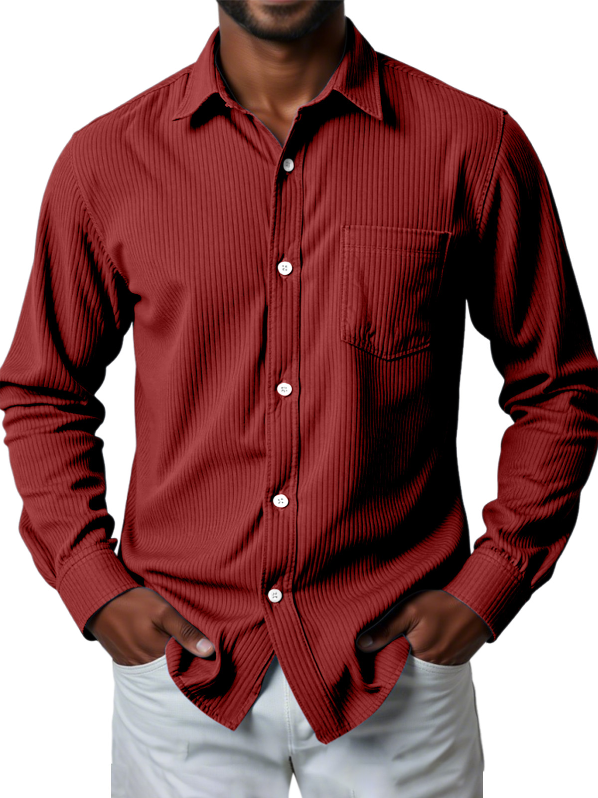 Men's Casual Solid Color Pit Striped Long-sleeved Shirt