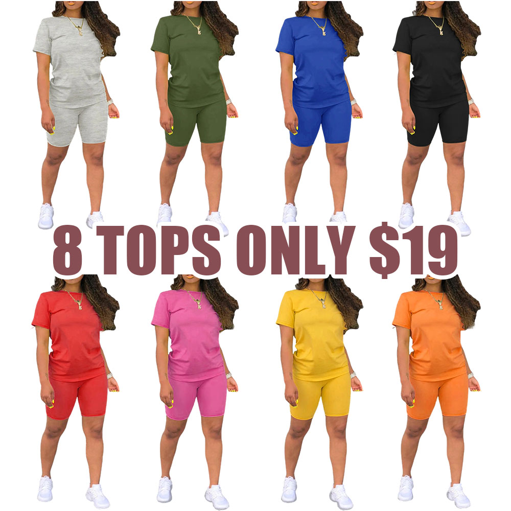 Women's Fitted T-Shirt & Biker Shorts Two-Piece Summer Set