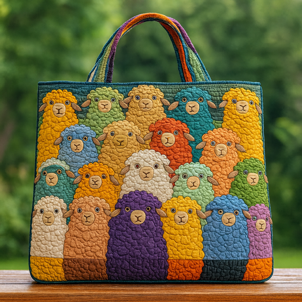 Gathering of Gentle Sheep Quilted Tote Bag 🐑🌈✨