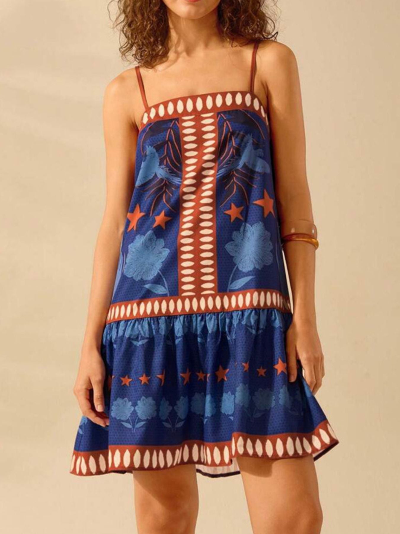 Printed Ruffle Hem Mini Dress