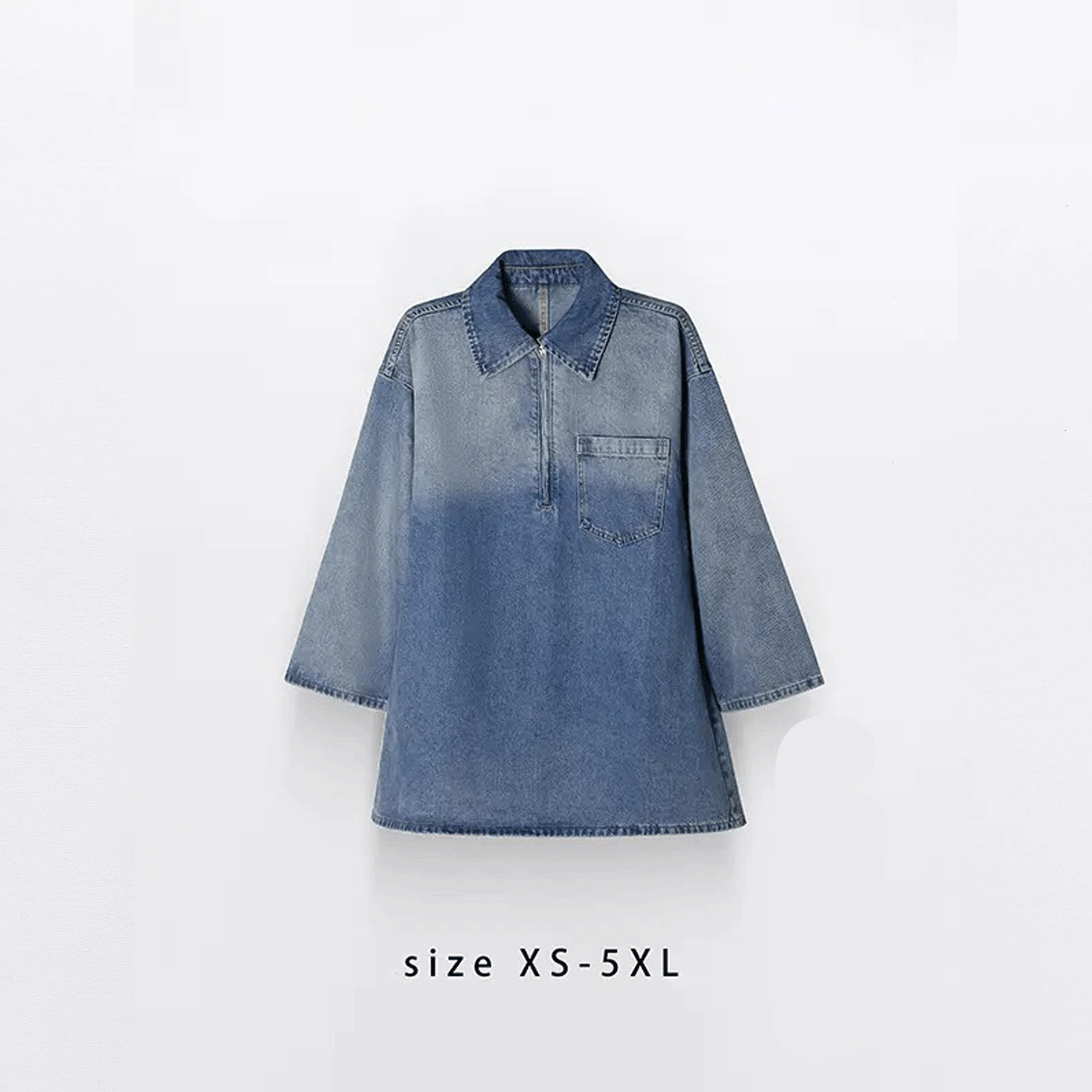 Women’s Vintage Washed Half-Zip Denim Shirt Dress