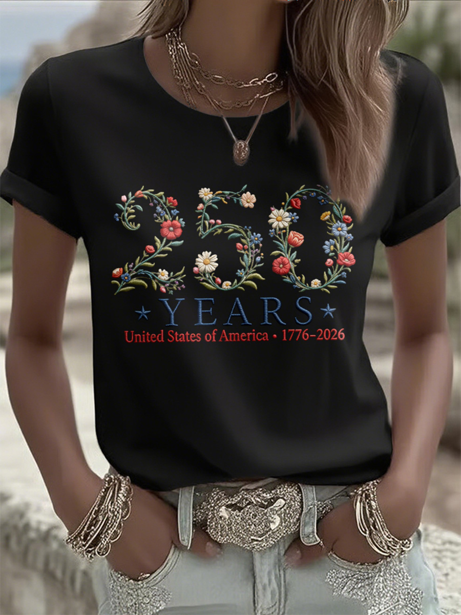 Women's 250 American Embroidered Pattern T-shirt