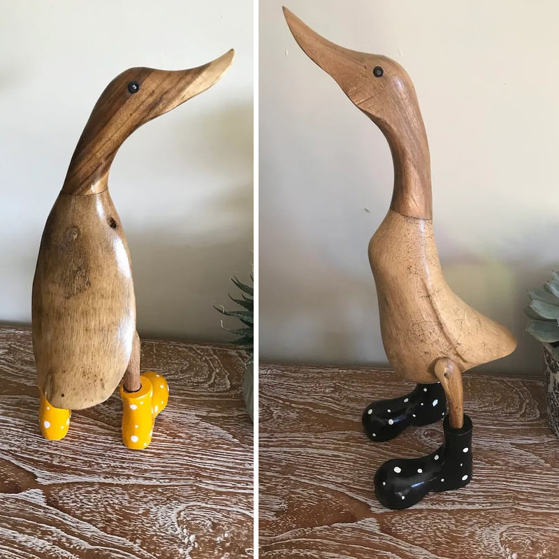 Handmade Carved Wellies Duck Family