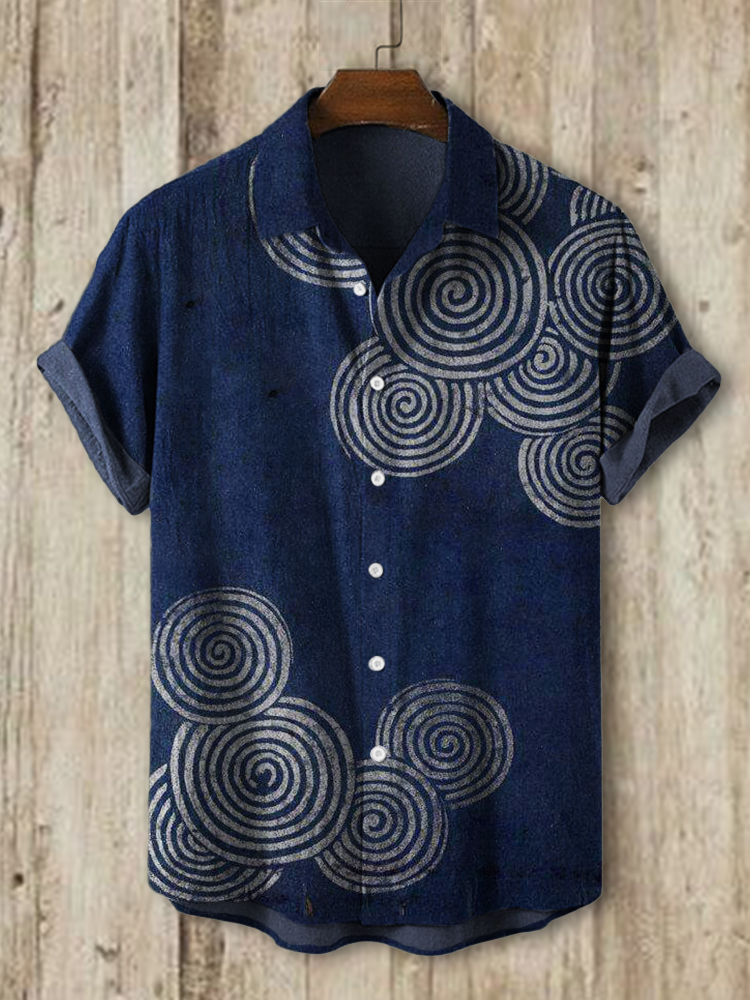 Sea Waves Ripples Japanese Lino Art Shirt