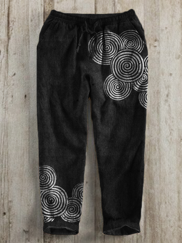 Sea Waves Ripples Japanese Lino Art Linen Blend Casual Pants