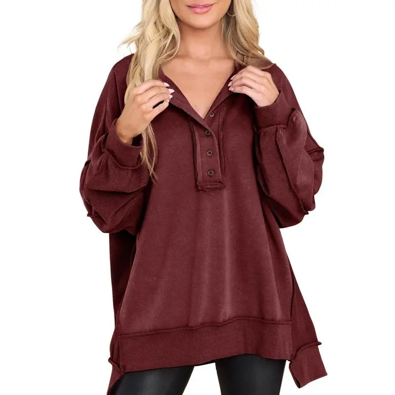 Women's Oversized Button Henley Sweatshirts