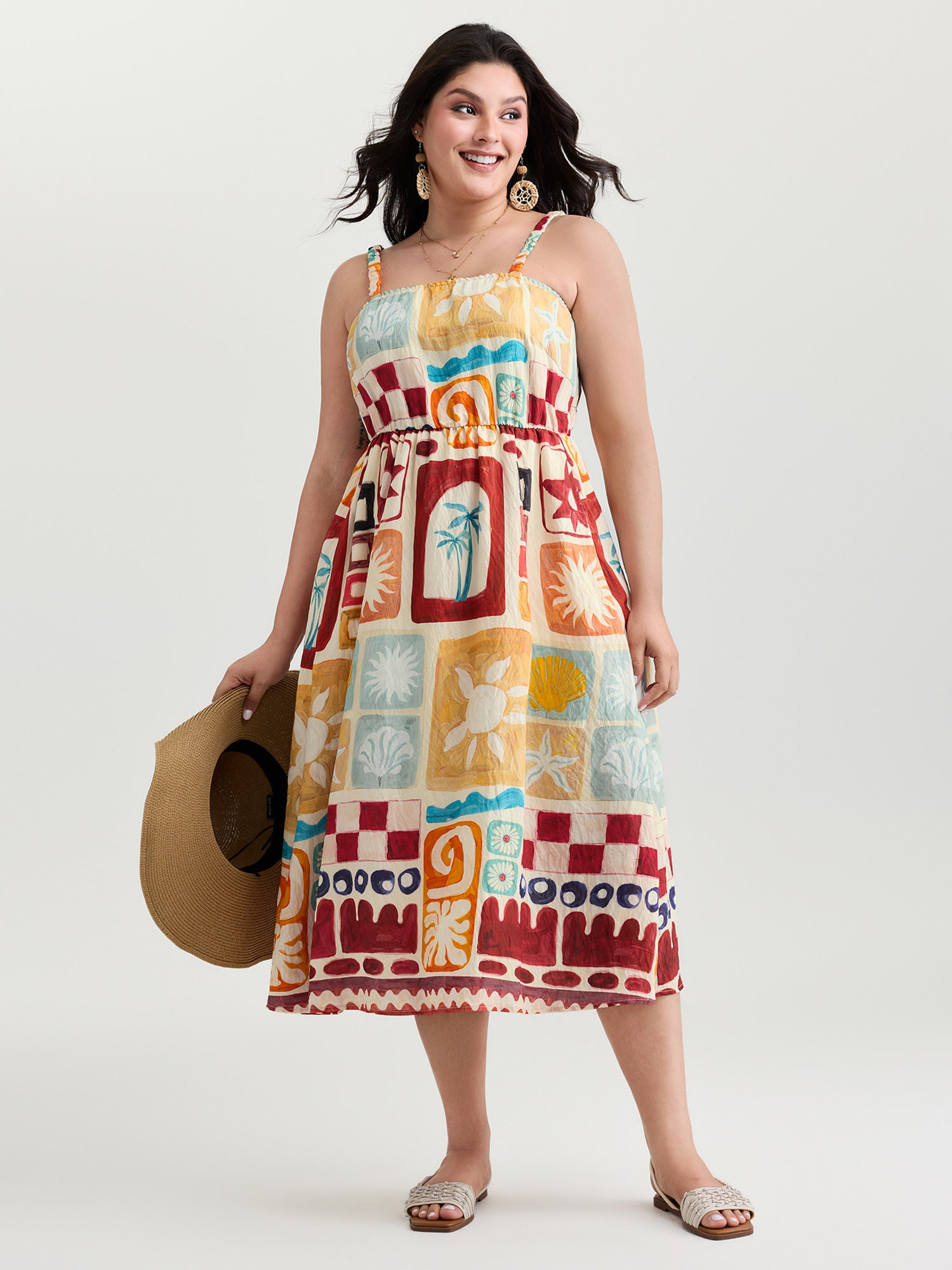 Playful Collage Print Cami Midi Dress