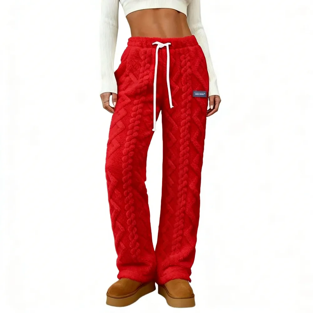 Women's fleece sweatpants, cable knit trousers