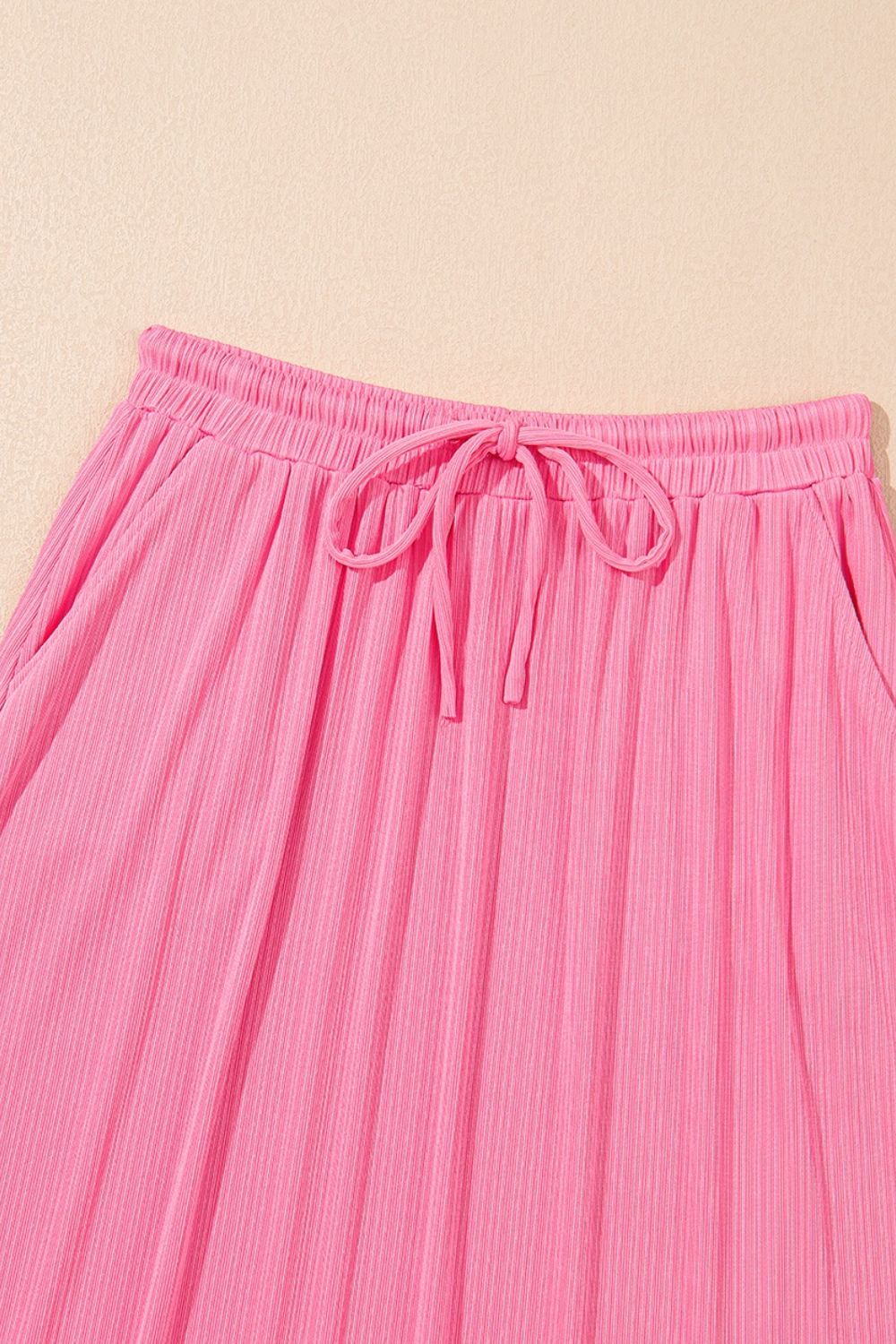 Ruffle Trim Round Neck Top And Drawstring Skirt Set