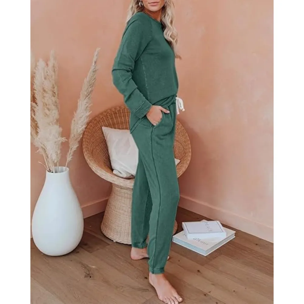 Women's Casual Solid Color 2 Piece Outfit Sweatsuit Set