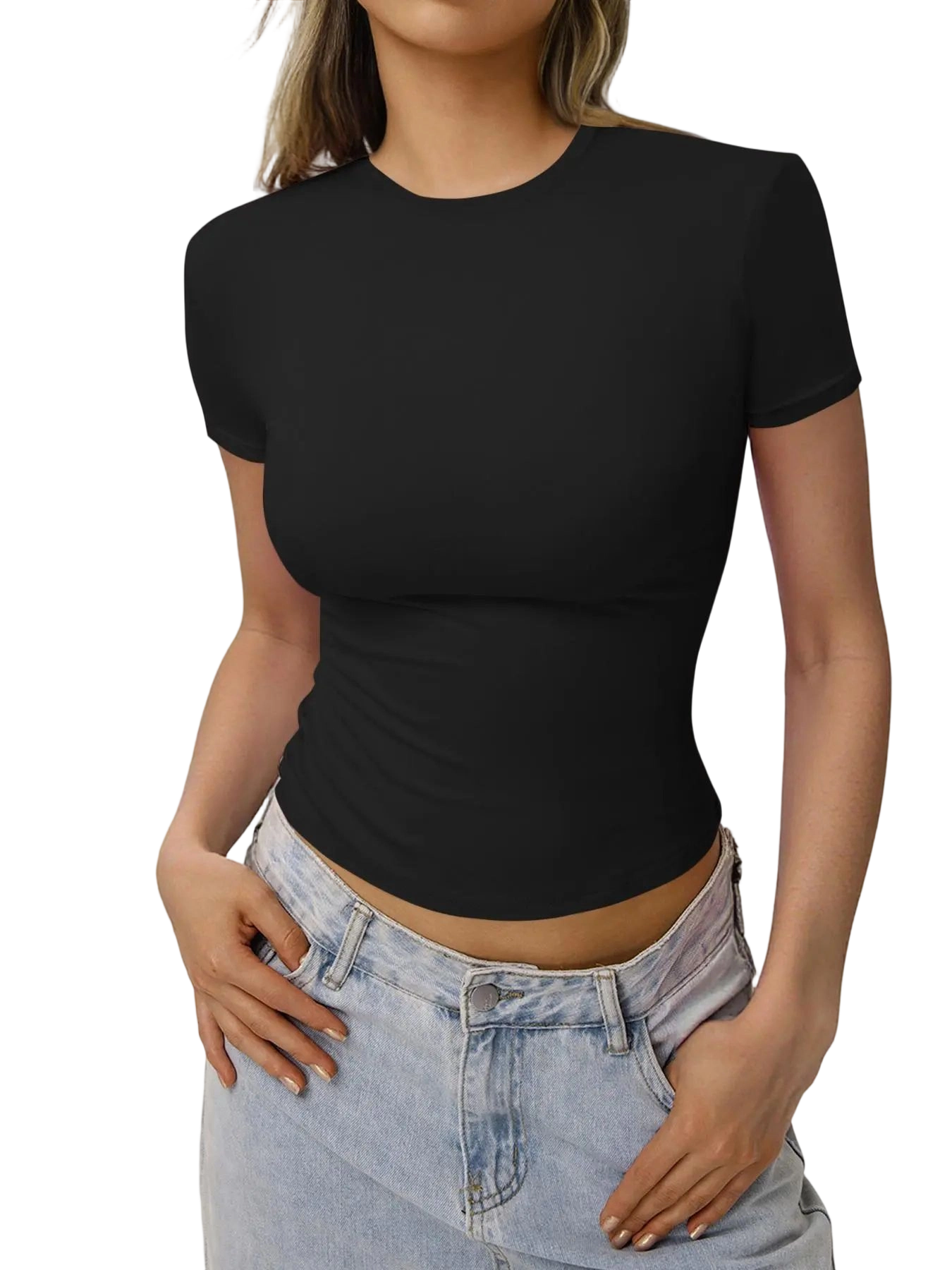 Women's Solid Tee, Casual Slim-fitting Short Sleeve T-shirt, Ladies Summer Clothes for Daily Wear