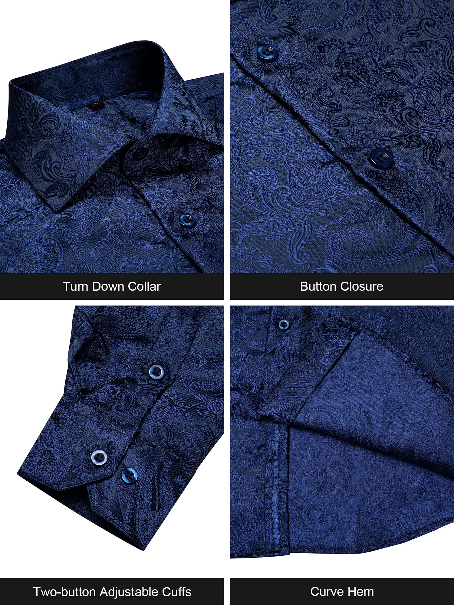 Men's Paisley Dress Shirt Long Sleeve Wrinkle Free Button Down Cowboy Shirts - Blue&paisley