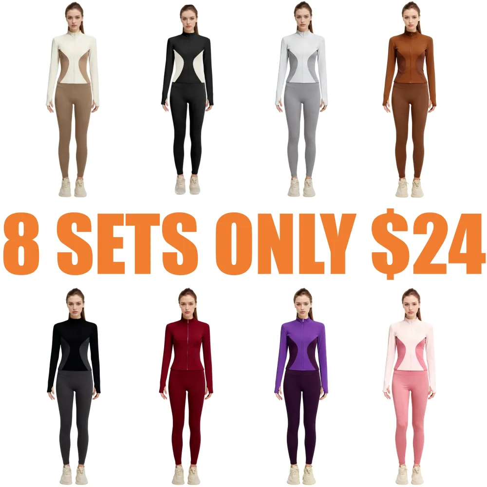 Women's Solid Zip Up Mock Neck Sports Jacket & High Waist Leggings Set