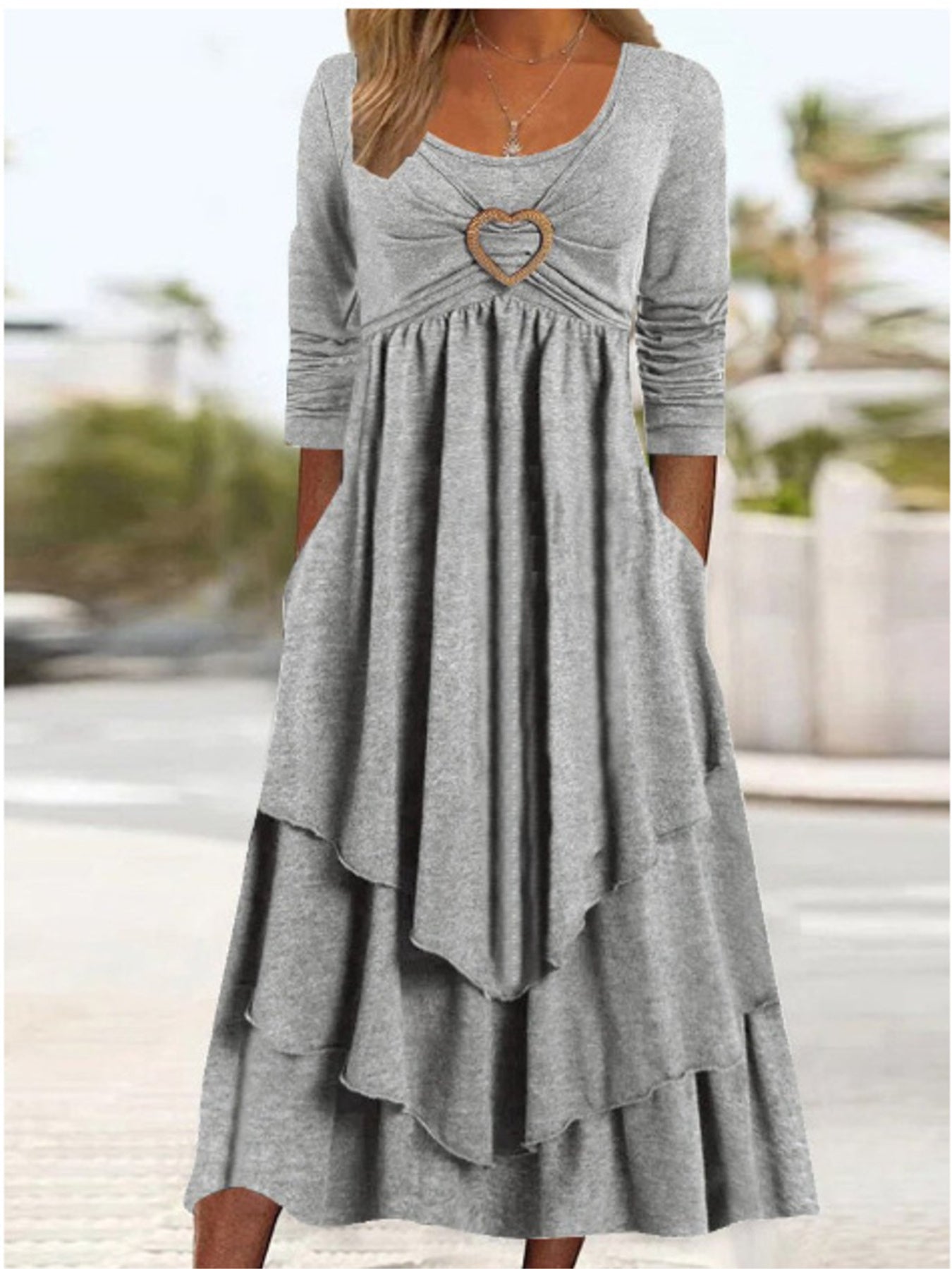 Full Size Heart-Decor Layered Midi Dress Plus Size