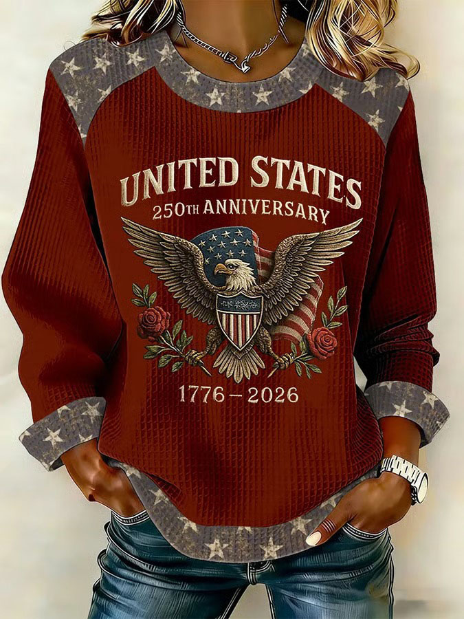 Women'S Independence Day 250Th Anniversary Printed Waffle Long Sleeve Sweatshirt
