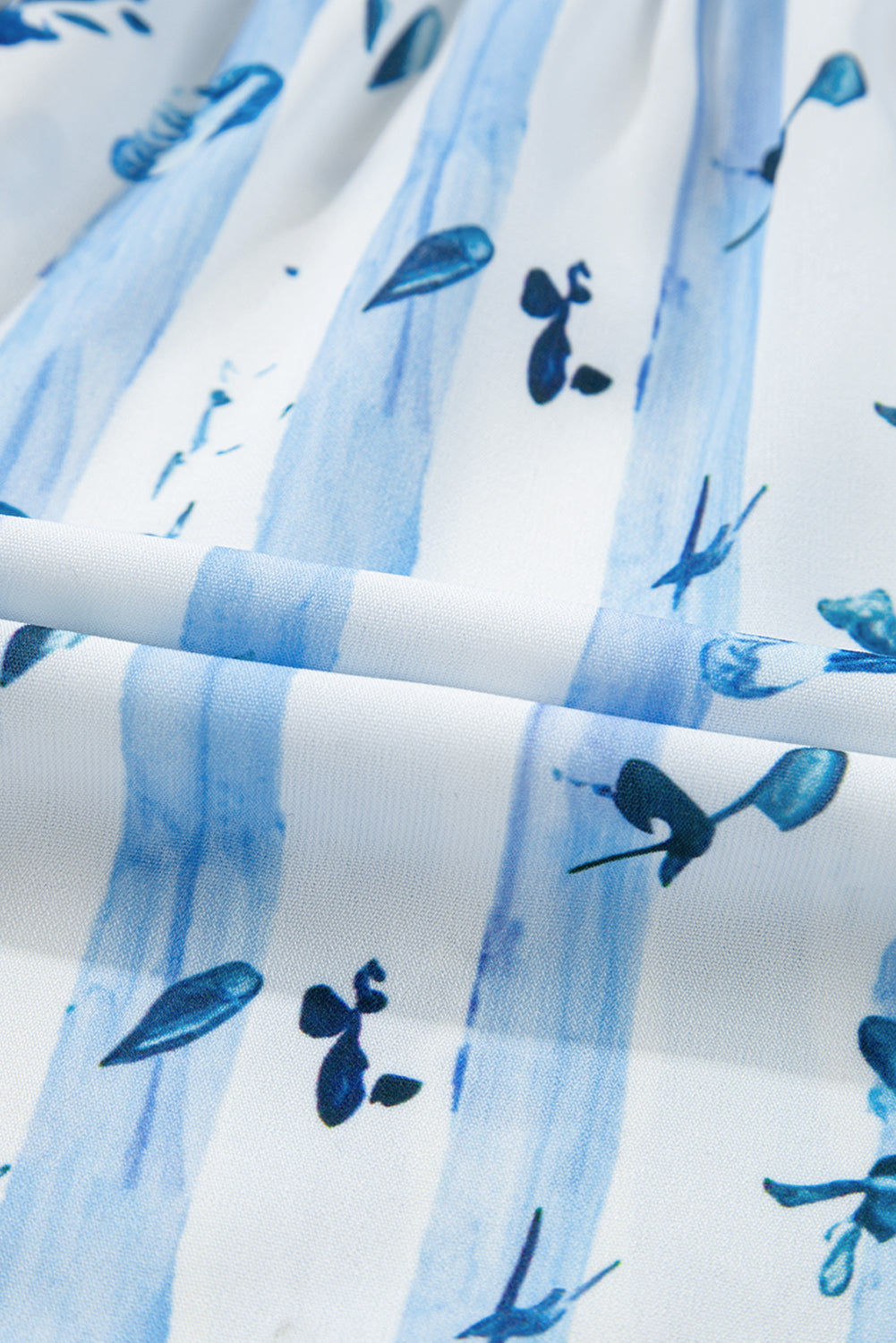 Sky Blue Floral Smocked A-Line Tie Straps Maxi Dress