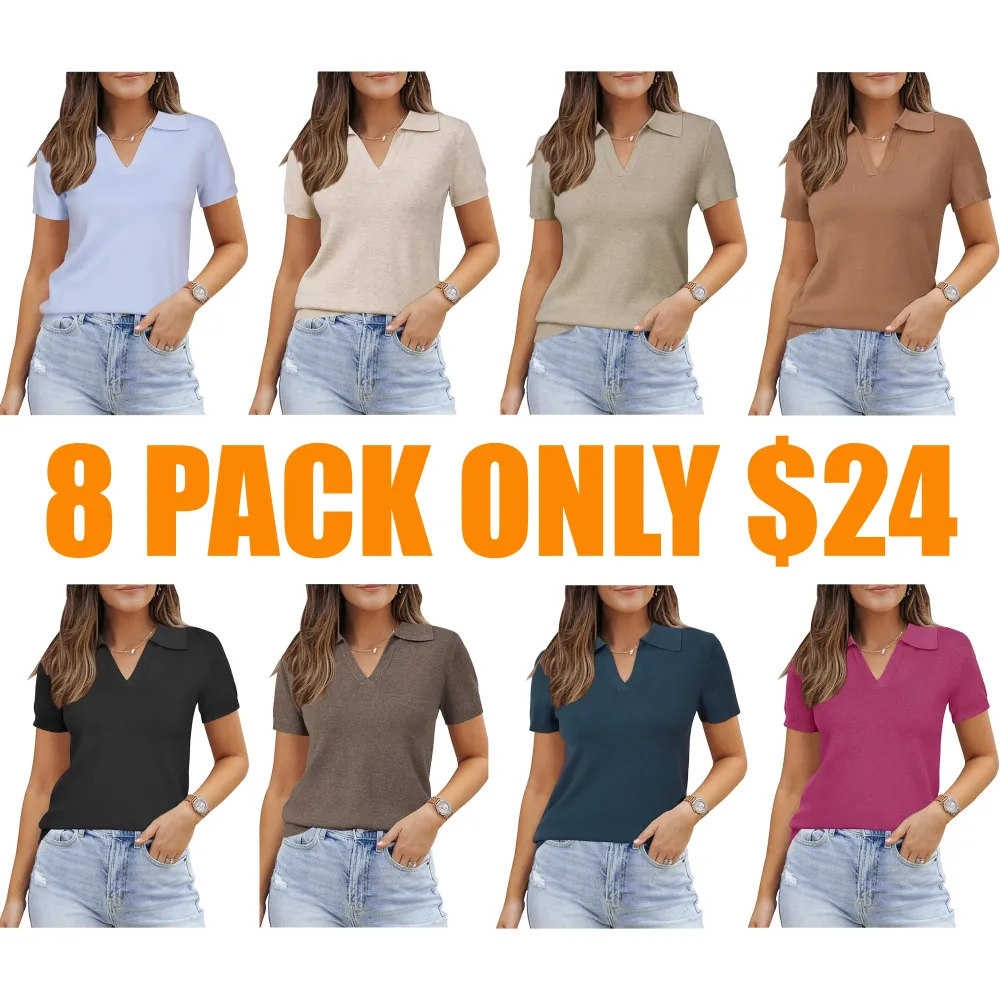 Womens Wool Blend Polo Shirts Spring Summer Sweater Tops