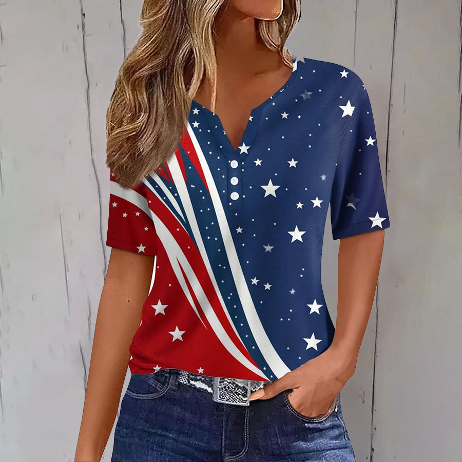 Women'S American Flag Printed Casual Short Sleeved Shirt