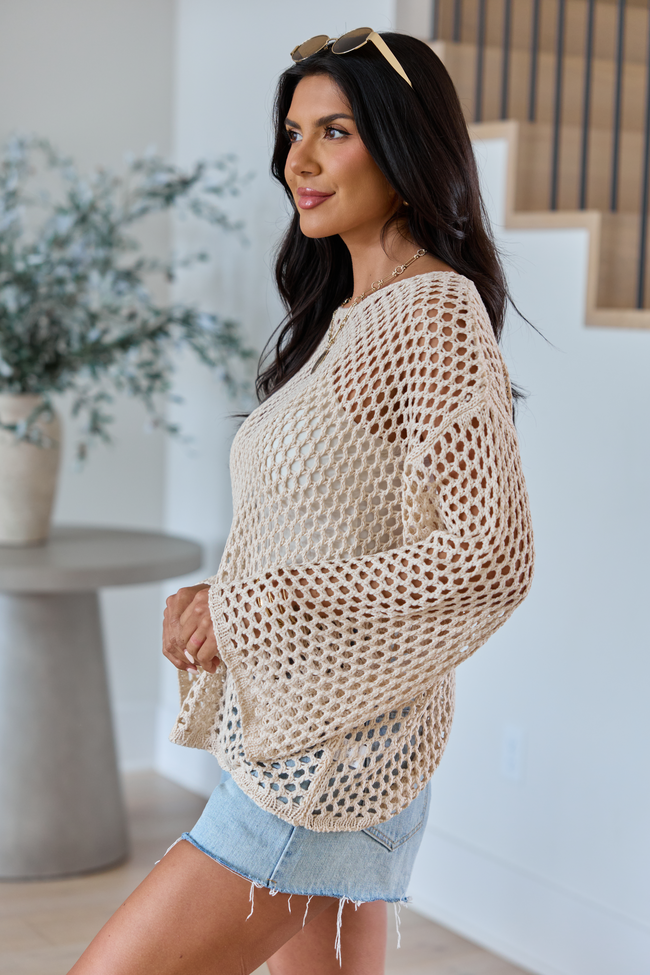 Let It Go Tan Open Knit Sweater