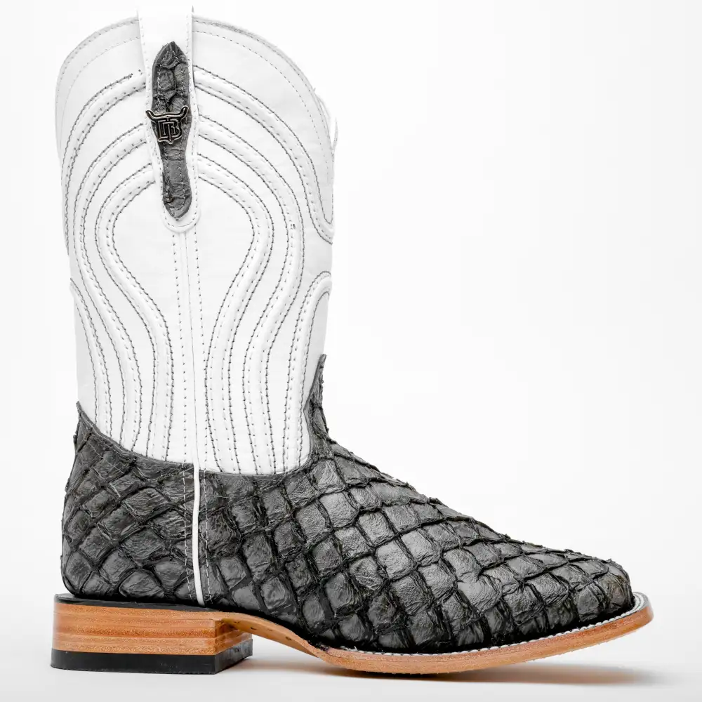 Grey Mini Pirarucu Leather Boots - Square Toe