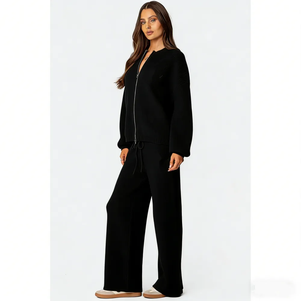 Knit Zip Up Sweater Set