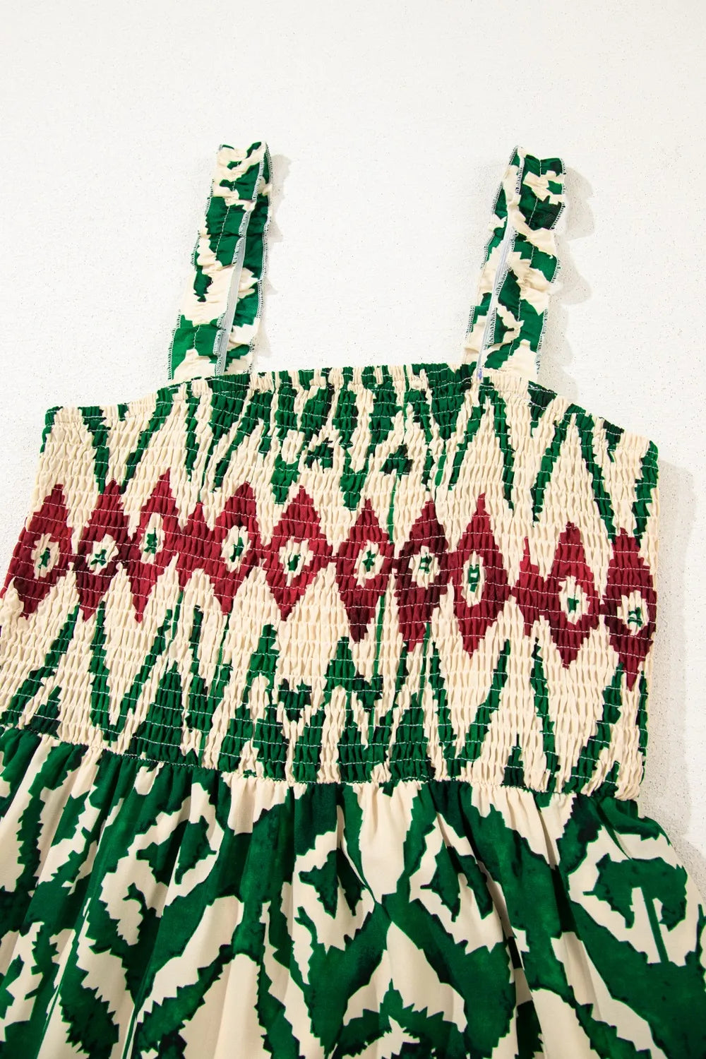 Western Aztec Shirred A-line Sleeveless Maxi Dress