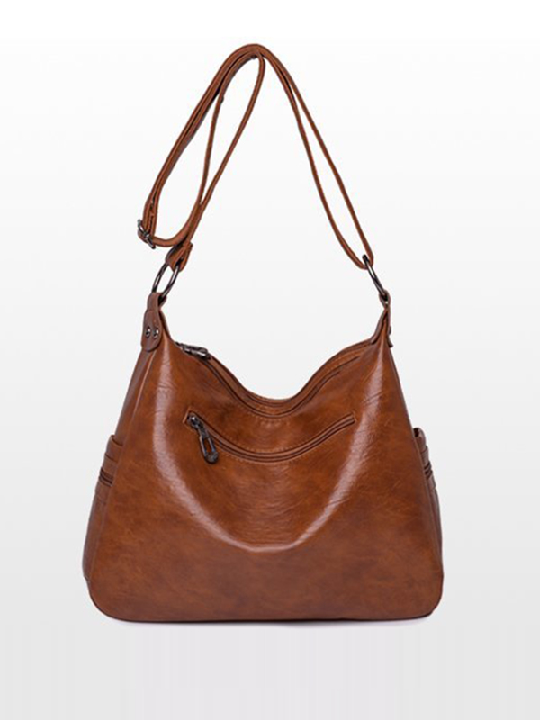 Vintage Solid Color Split-Joint Leather Shoulder Bag