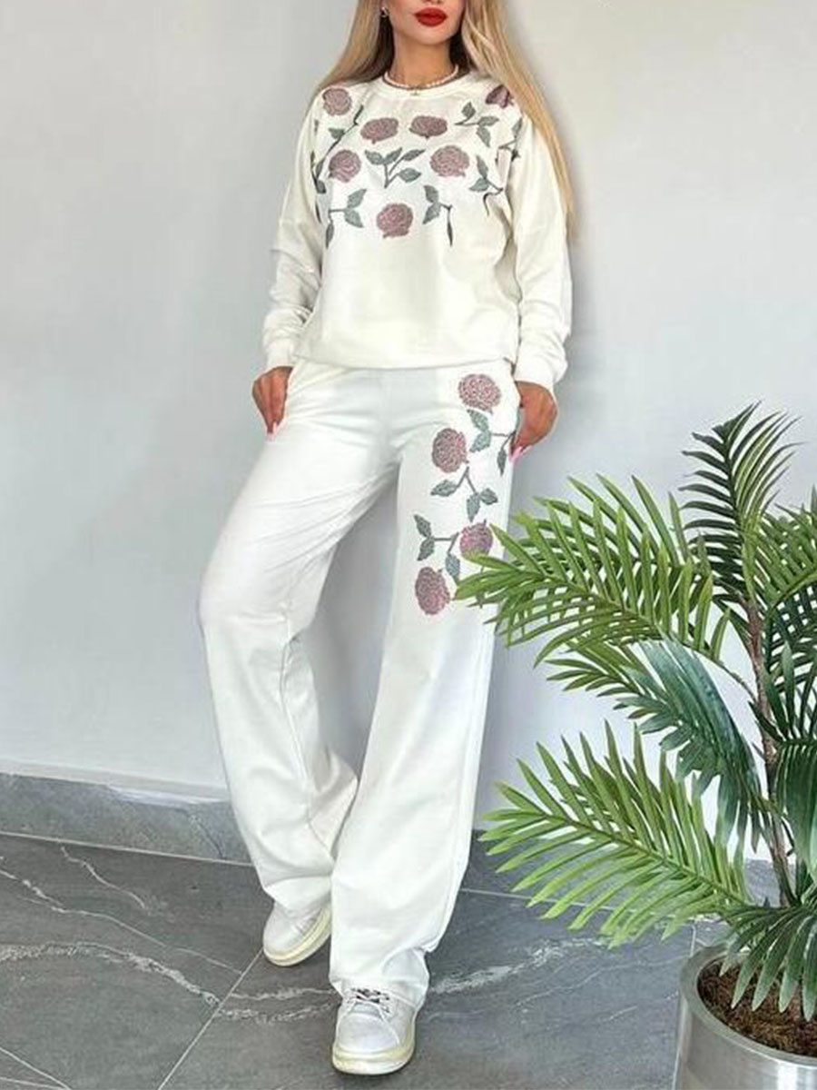 Women Round Neck Printed Casual Suit