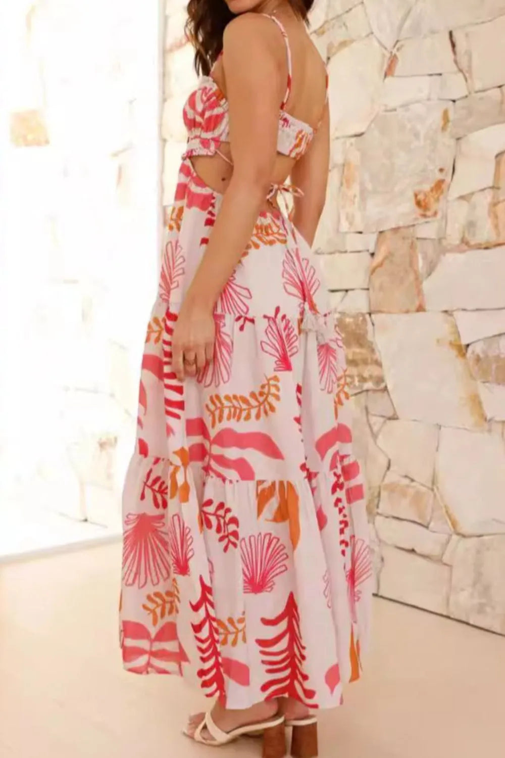 Cutout Printed Sleeveless Midi Cami Dress