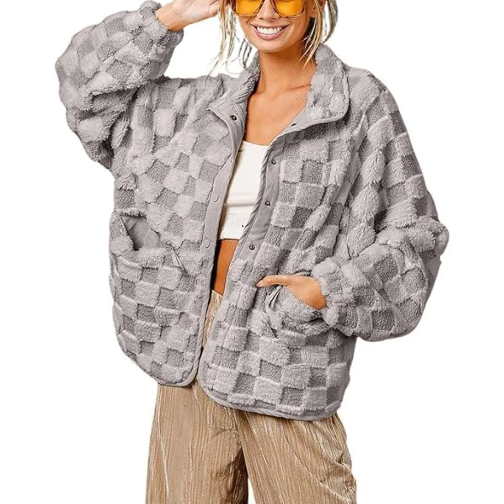 Women's winter casual plaid fleece jacket