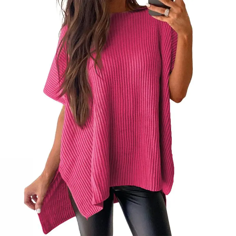 Women’s Crew Neck Short Sleeve Pullover Elegant Solid Color Knitwear