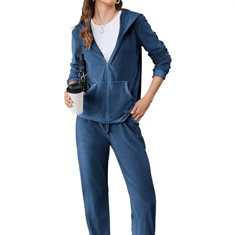 Women’s Velour Tracksuit Set – Zip Hoodie & Jogger Pants