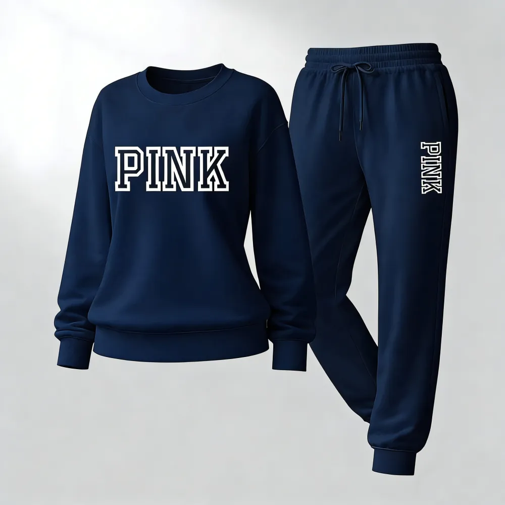 Women’s Pink Letter Print Sweatshirt & Track Pants Set