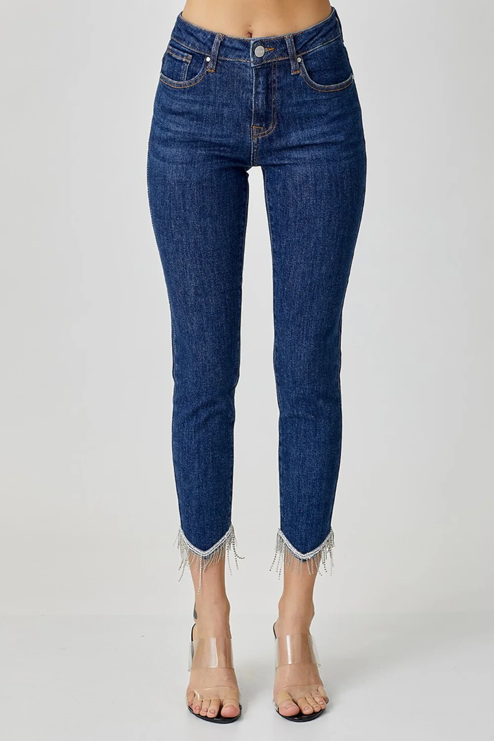 Full Size Embellished Mid Rise Crop Skinny Jeans