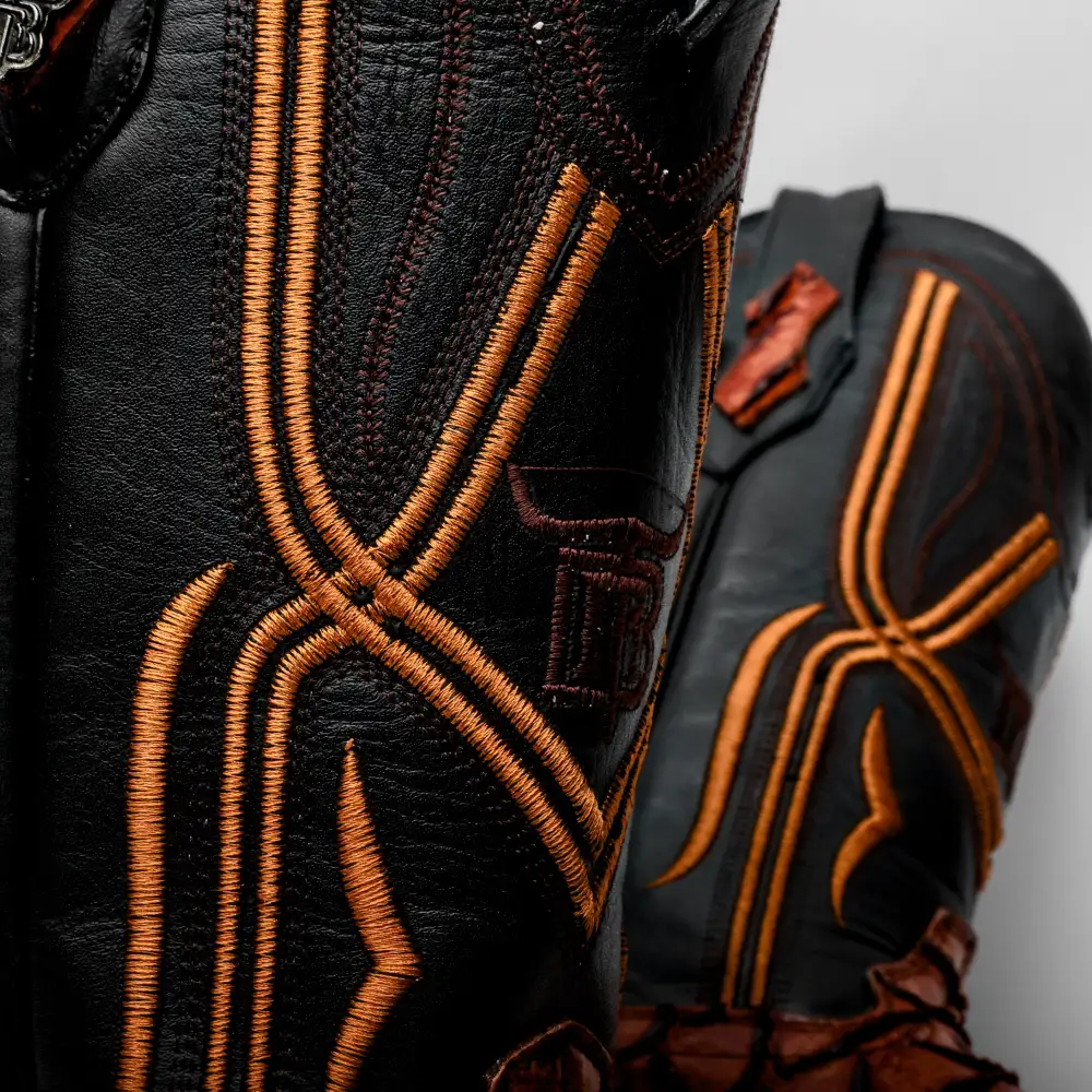 Cognac Jumbo Python Leather Boots - Square Toe