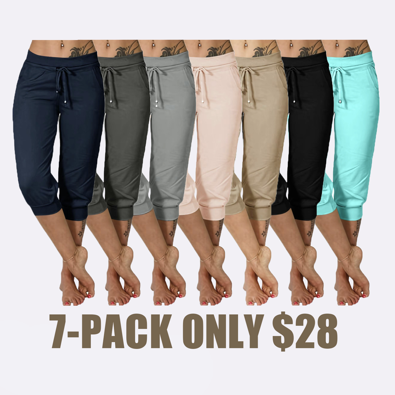 Women's Casual Drawstring Capri Pants with Pockets – Summer Trousers