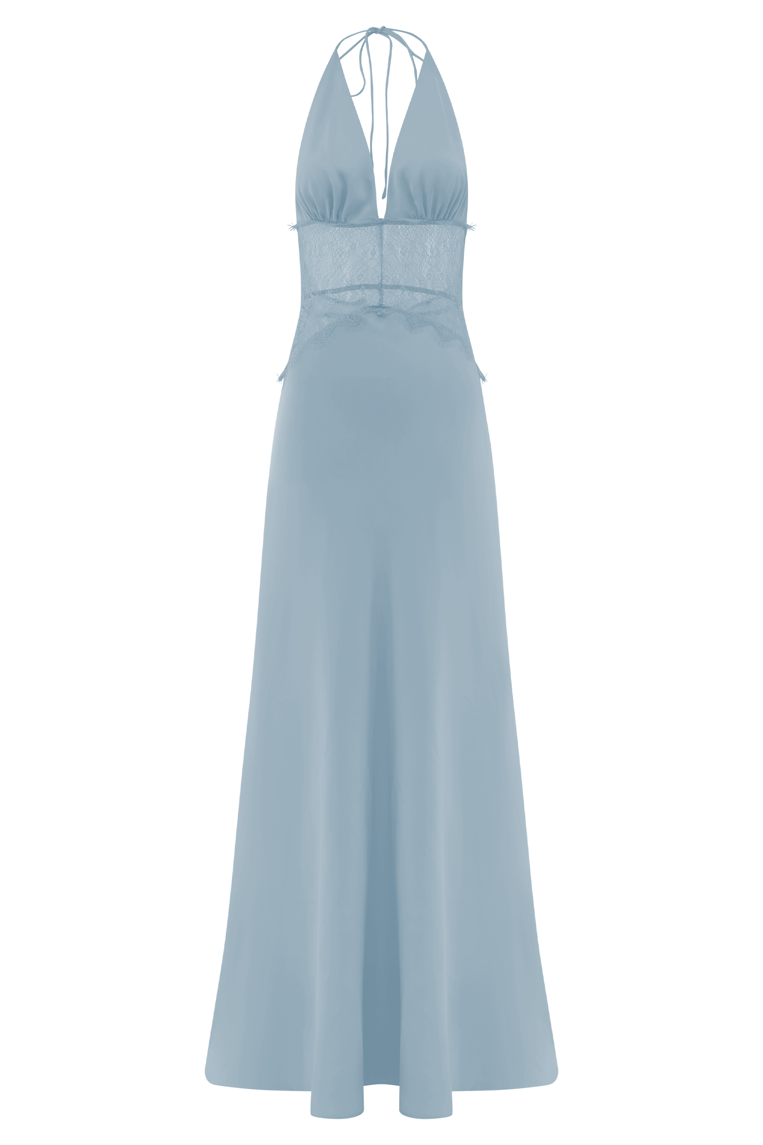Blue Lace And Satin Maxi Dress