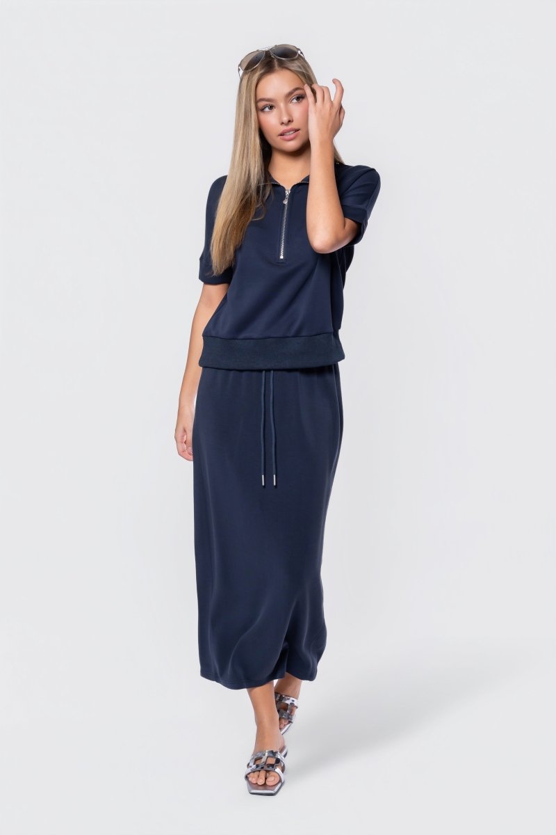 Mina Half Zip Top Short Sleeve (Navy)