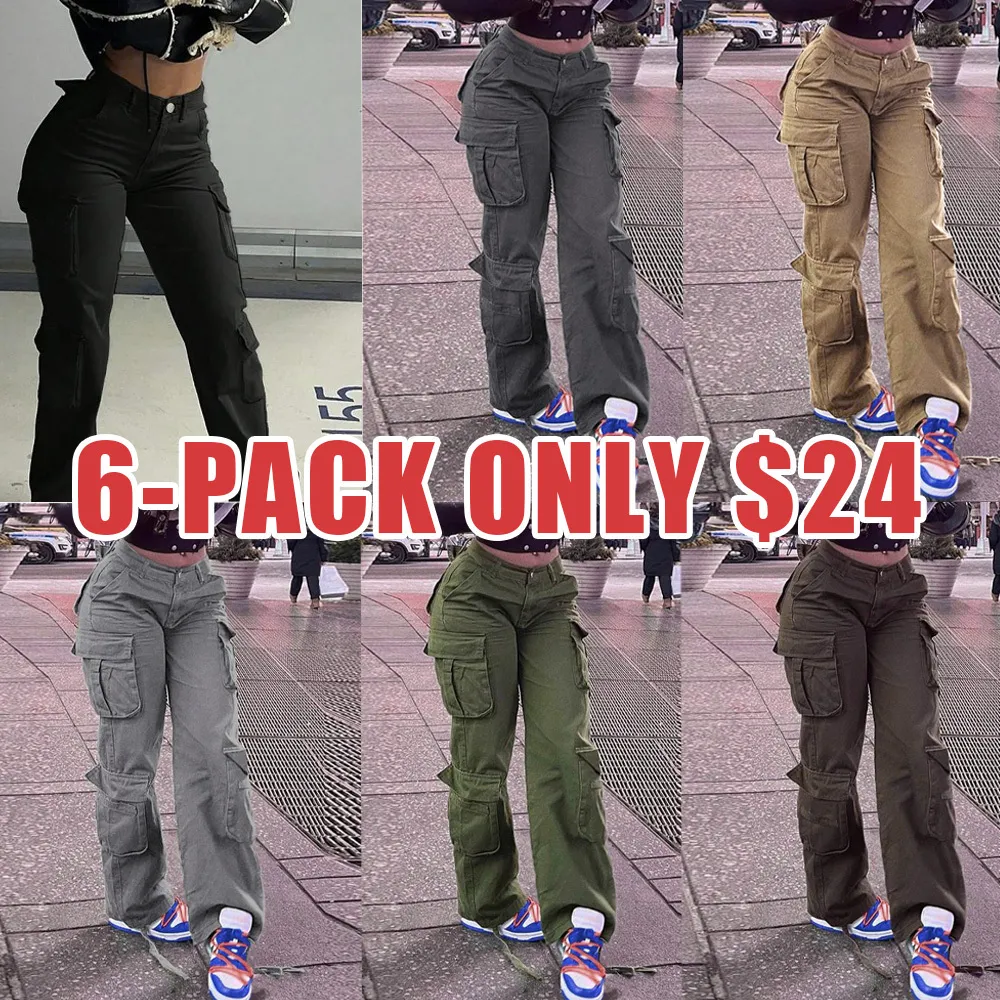 Women's Plain Drawstring High Waist Cargo Pants