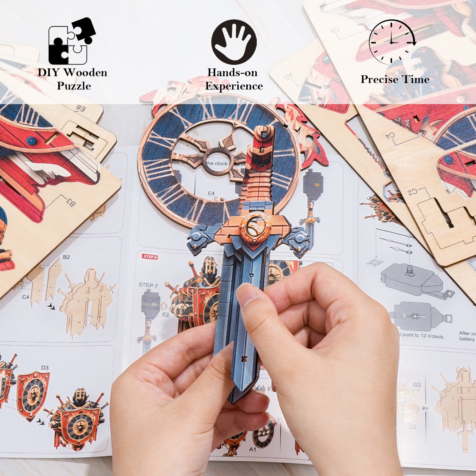 Knight â€“ DIY Wooden Clock, 3D Puzzle Craft Kit