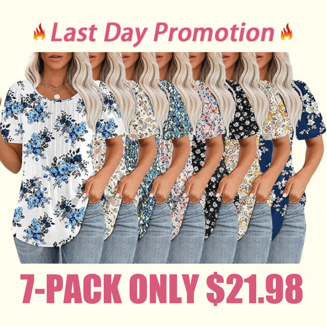🔥Last day promotion🔥Womens T Shirts Short Sleeve Pleated Dressy Casual Scooped Neck Summer Tops Blouses