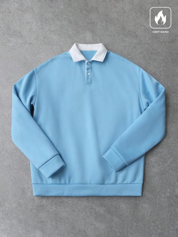 Men’s Loose Fit Colorblock Long Sleeve Polo Shirt