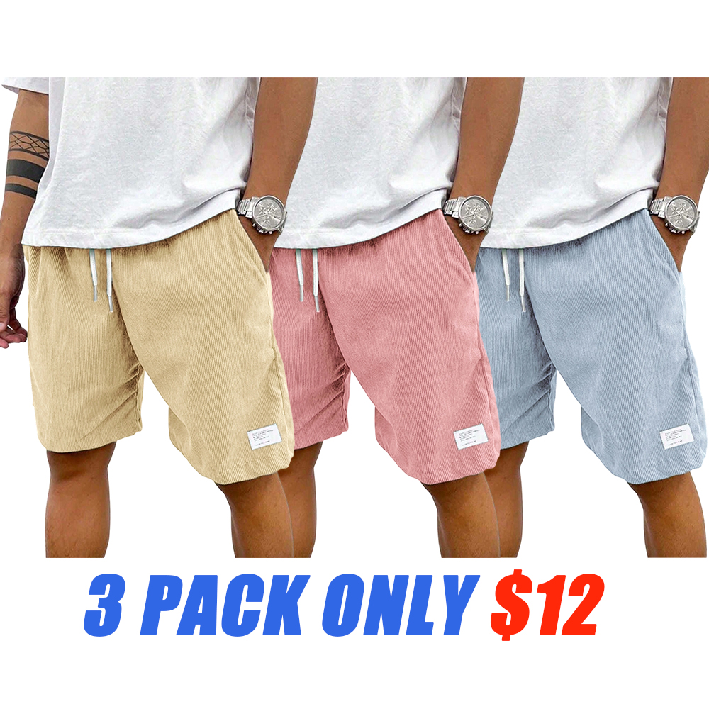 Men's Solid Patched Drawstring Waist Shorts