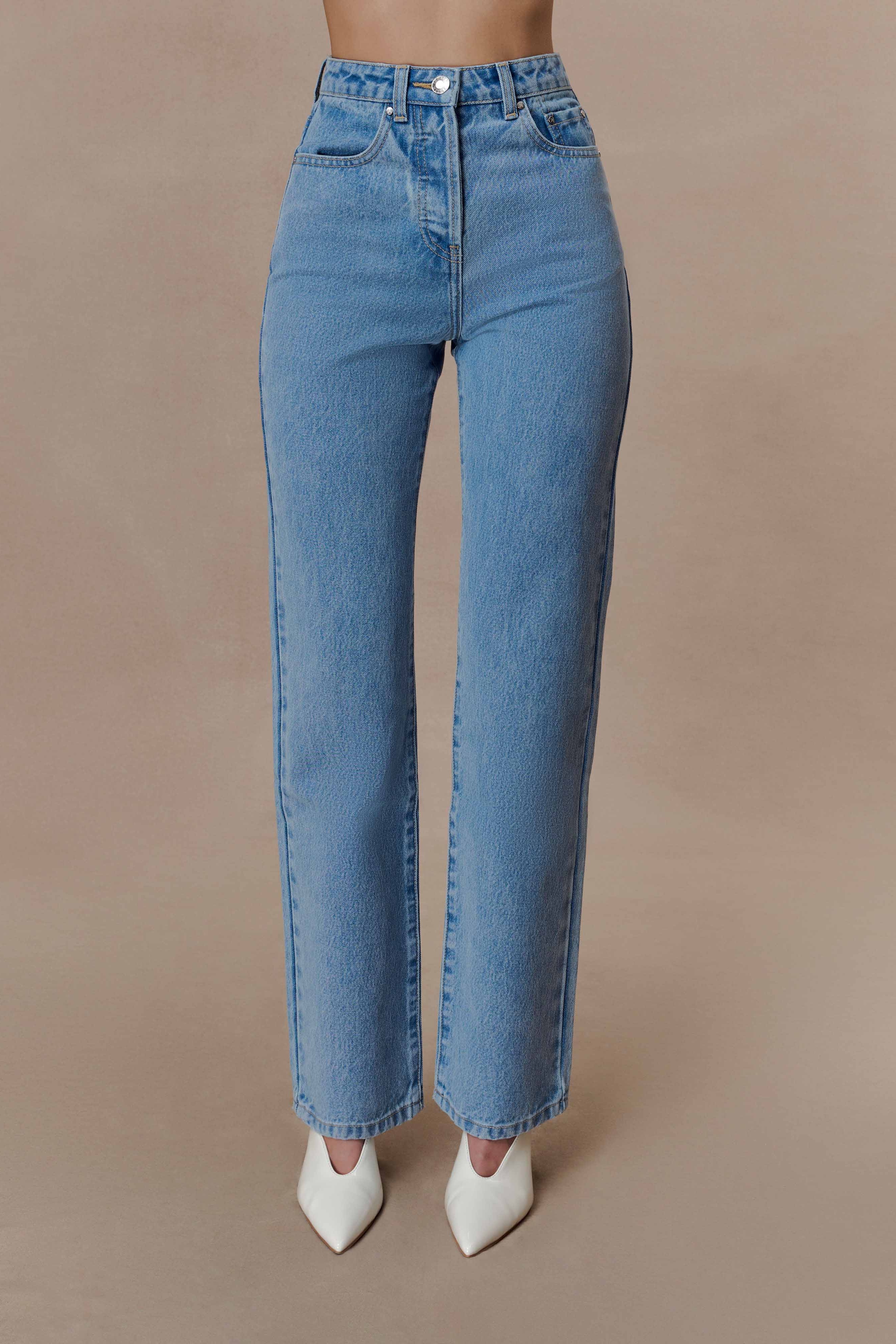 Blue High Waisted Straight Leg Jeans