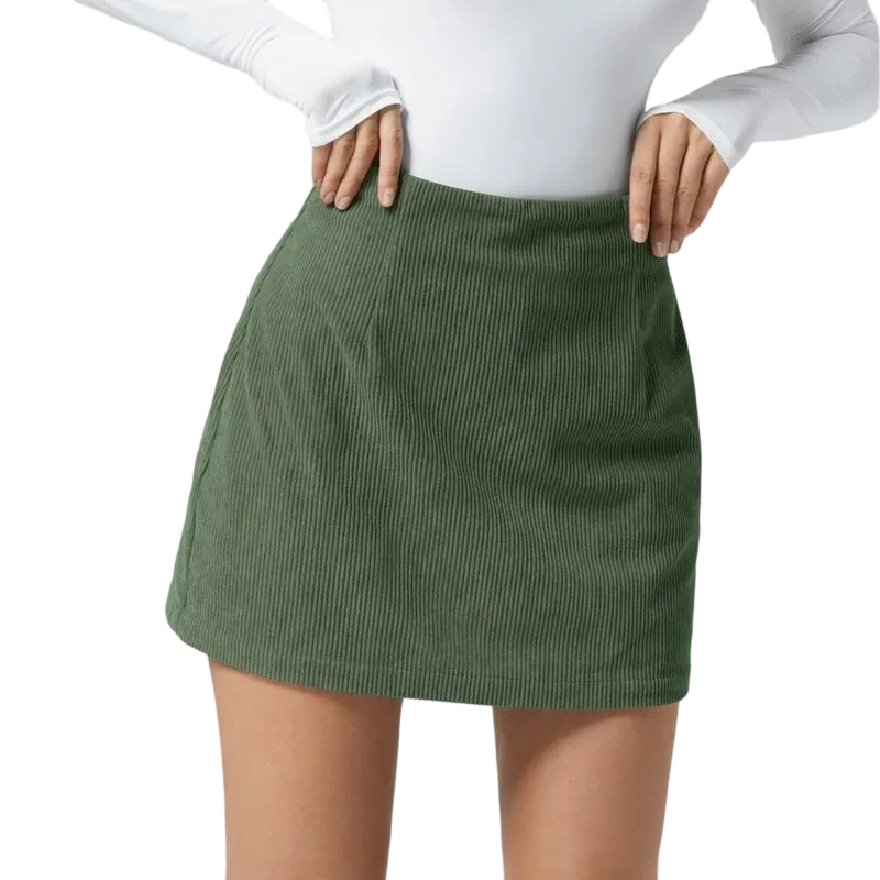High Waisted Invisible Zipper A-line Corduroy Casual Skirt