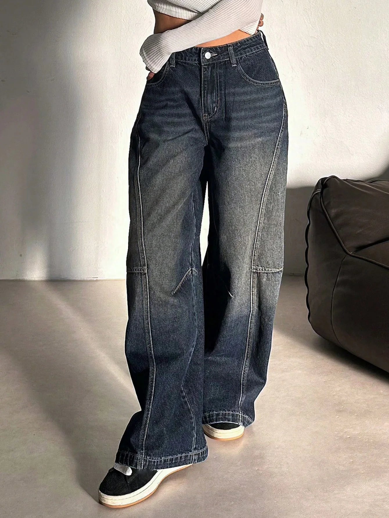 Bold Streak Pannel Wide Leg Jeans