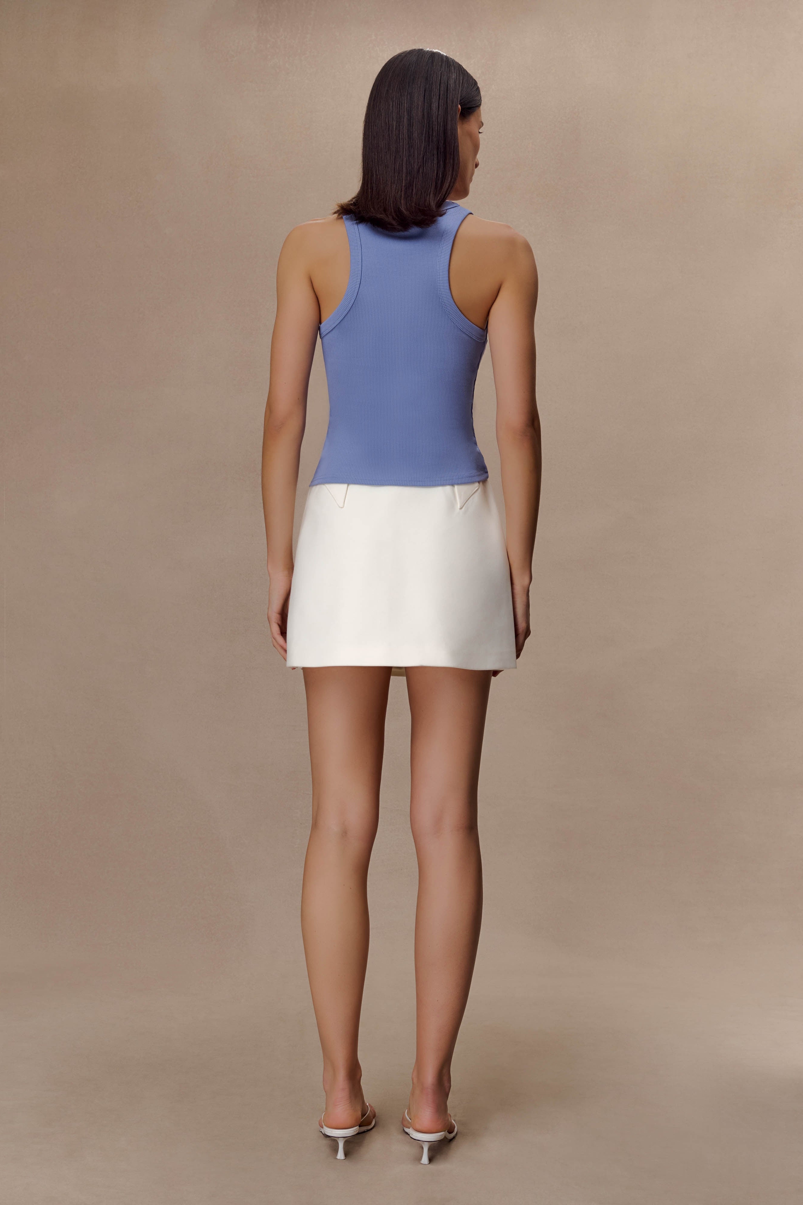 Blue Ribbed Sleeveless Top With Hardware